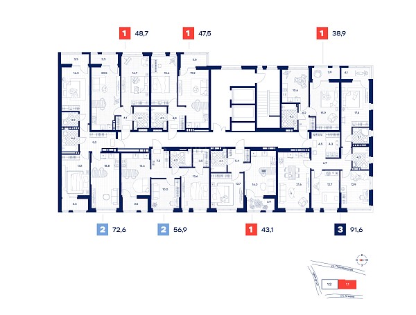 2-к квартира в новостройке, 56 кв.м.