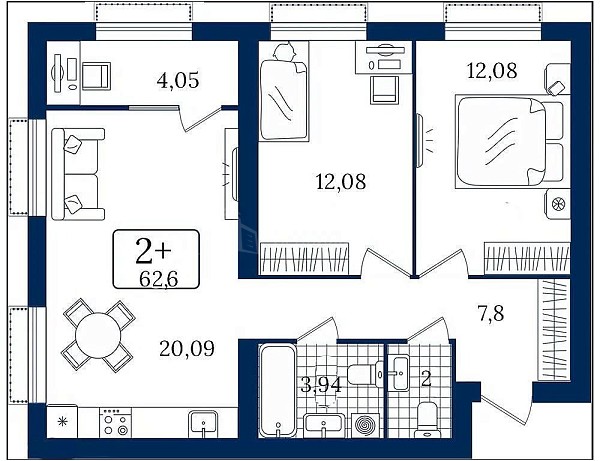 2-к квартира, 62 кв.м., Тюменская улица, 3