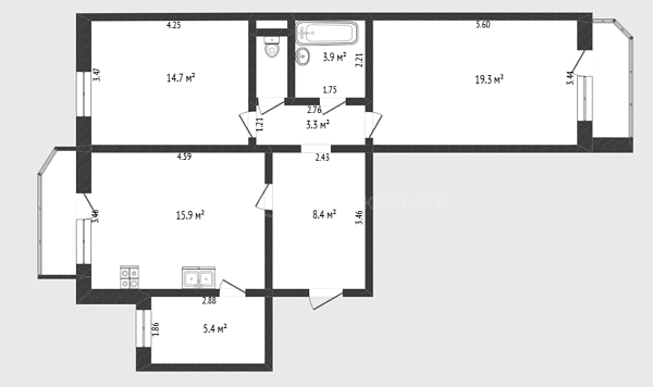 2-к квартира, 72 кв.м., улица Пермякова, 76к3