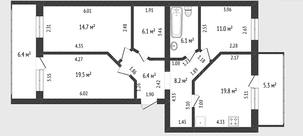 3-к квартира, 92 кв.м., улица Газовиков, 33