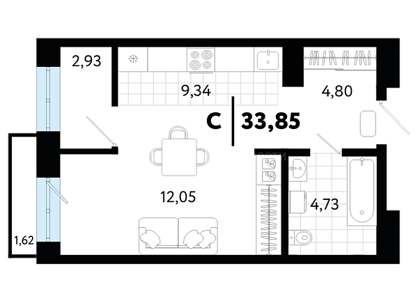 1-к квартира в новостройке, 33 кв.м., ул Малышева,  31, корпус 1