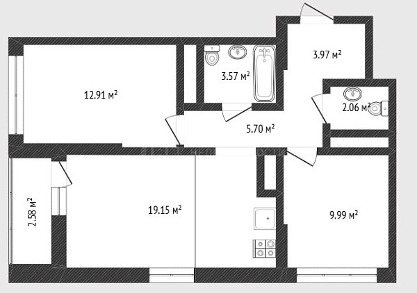 2-к квартира, 59 кв.м., улица Андрея Приказнова, 2
