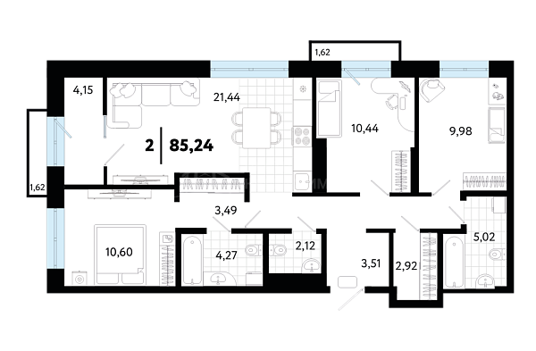 3-к квартира в новостройке, 85 кв.м., ул Малышева,  31, корпус 1