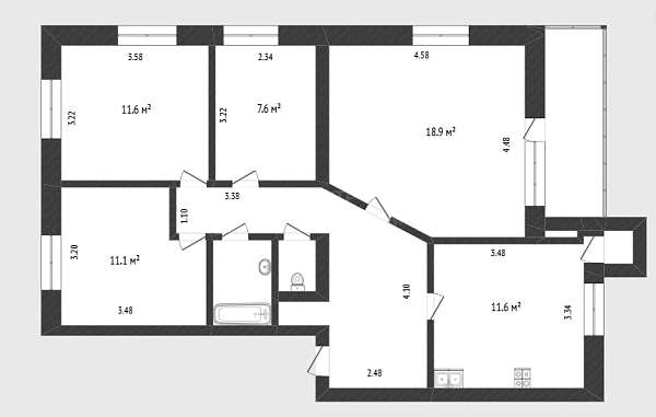 4-к квартира, 79 кв.м., улица Строителей, 19