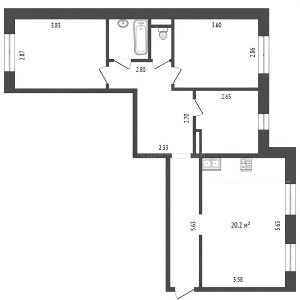 3-к квартира, 70 кв.м., улица Николая Чаплина, 117