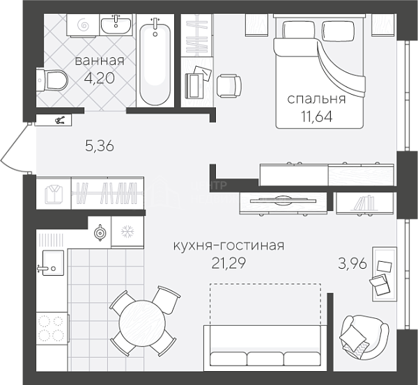 1-к квартира в новостройке, 46 кв.м., улица Алексея Сергиенко, 13