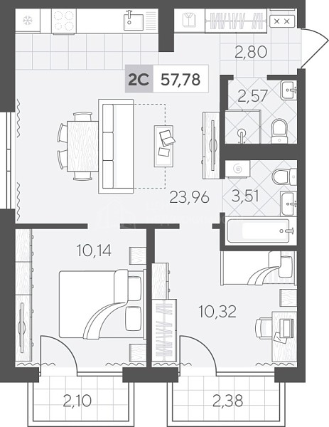 2-к квартира в новостройке, 57 кв.м., Сергея Свиридова, 11