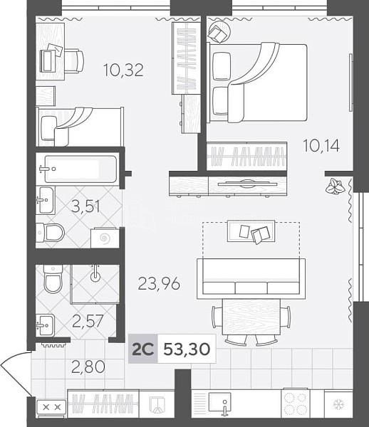 2-к квартира в новостройке, 53 кв.м., Сергея Свиридова,  11, к2