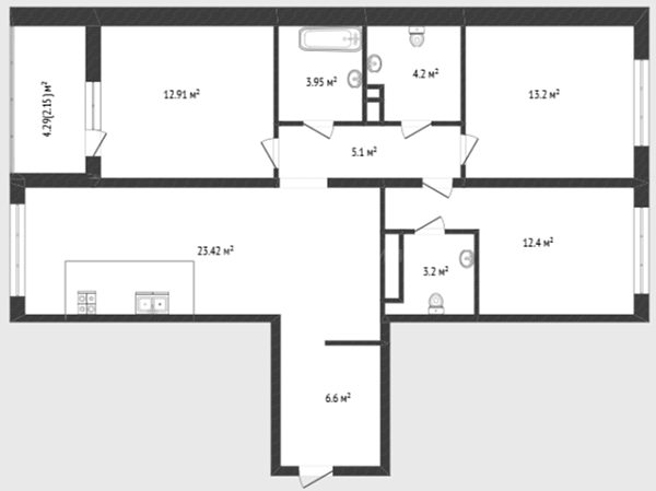 3-к квартира, 93 кв.м., улица Льва Толстого, 19