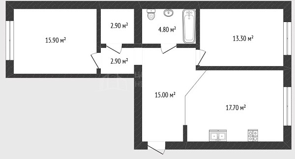 2-к квартира, 73 кв.м., улица Республики, 204к10