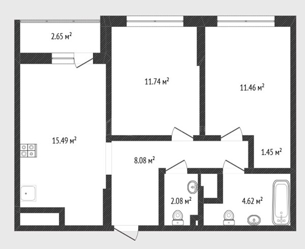 2-к квартира, 57 кв.м., улица Ивана Чистякова, 5
