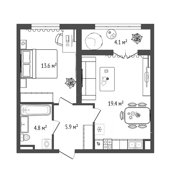 1-к квартира, 43 кв.м., улица Федюнинского, 30к9