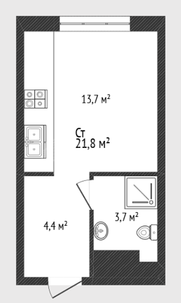 Студия, 21 кв.м., Новгородская улица, 9А