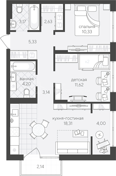 2-к квартира в новостройке, 64 кв.м., улица Алексея Сергиенко, 13