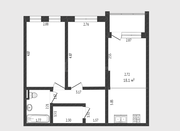 2-к квартира, 60 кв.м., улица Сергея Свиридова, 5