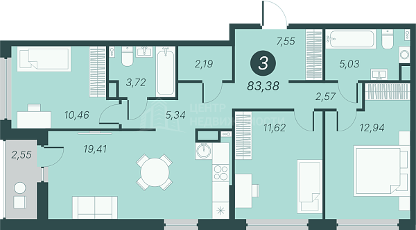 3-к квартира в новостройке, 83 кв.м., Разведчика Кузнецова, 9