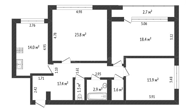 3-к квартира, 97 кв.м., улица Кузнецова, 6