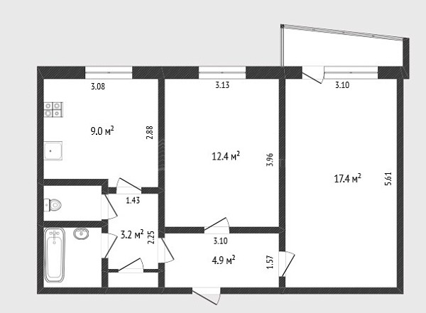 2-к квартира, 50 кв.м., улица Свердлова, 20