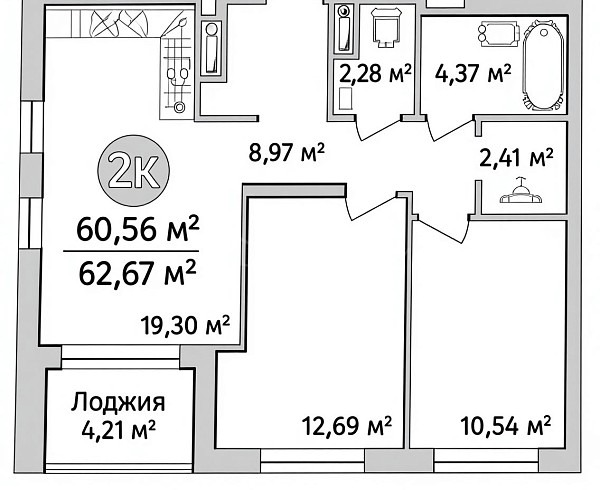 2-к квартира, 60 кв.м., Краснооктябрьская улица, 12