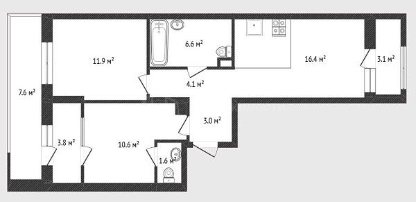 2-к квартира, 57 кв.м., улица Николая Глебова, 4