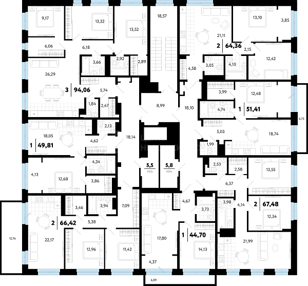 3-к квартира в новостройке, 94 кв.м.