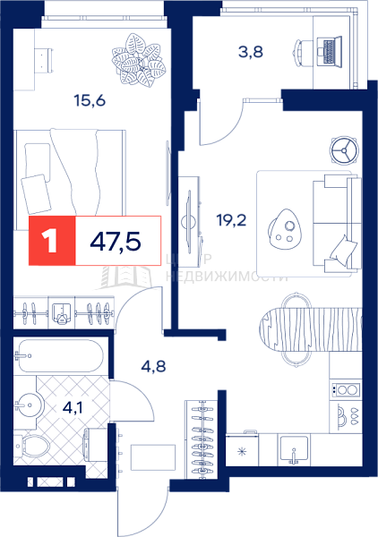 1-к квартира в новостройке, 47 кв.м., Калининский, ул Пышминская-ул. Агеева, ГП-1