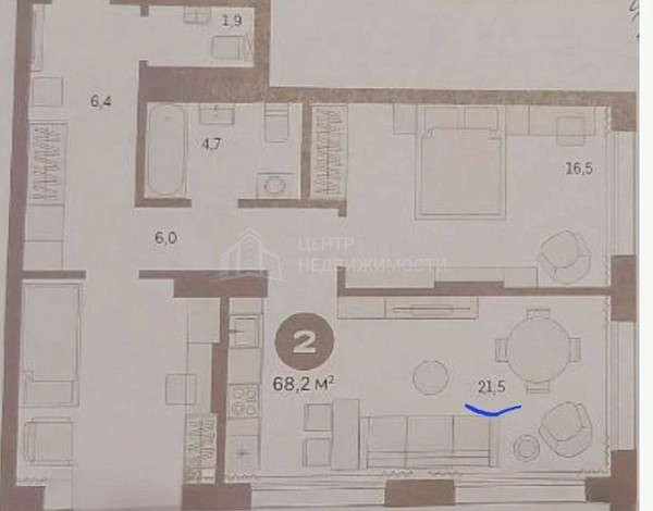 2-к квартира, 68 кв.м., Краснооктябрьская улица, 4
