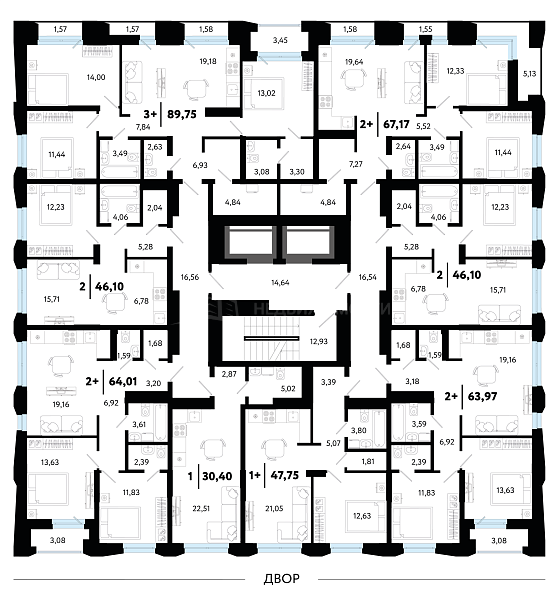 3-к квартира в новостройке, 89 кв.м.