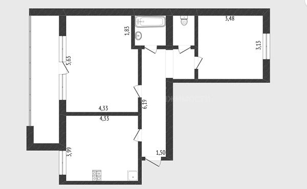 2-к квартира, 69 кв.м., улица Василия Гольцова, 10