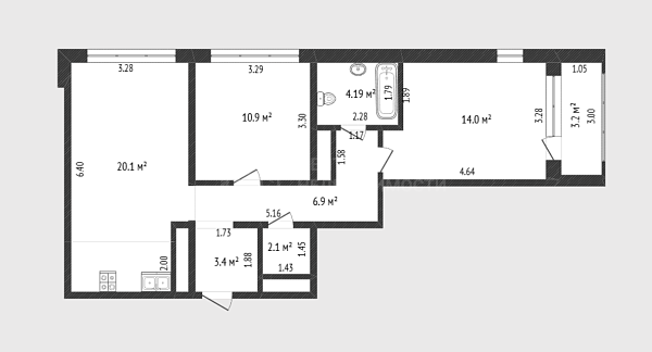 2-к квартира, 61 кв.м., улица Щербакова, 136