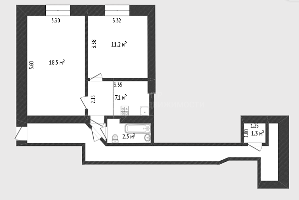 2-к квартира, 40 кв.м., улица Республики, 214