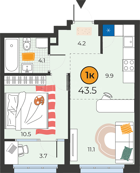 1-к квартира в новостройке, 43 кв.м., Тюмень
