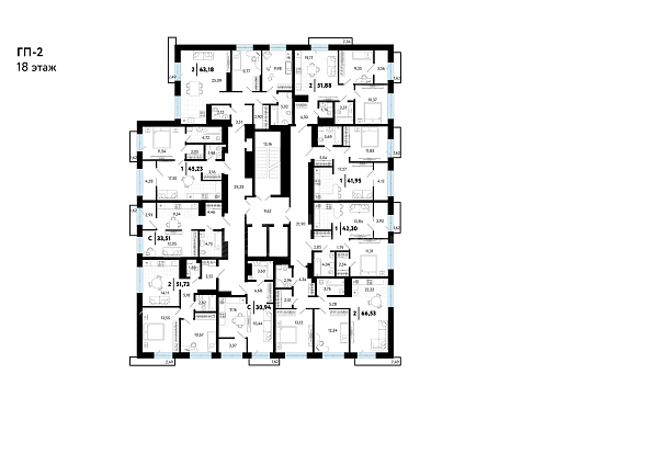 2-к квартира в новостройке, 63 кв.м.