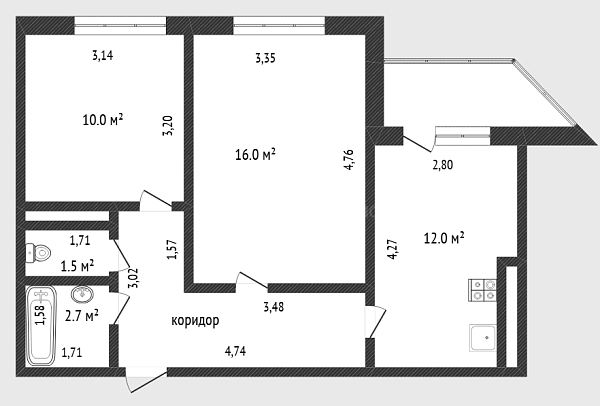 2-к квартира, 50 кв.м., Арктическая улица, 7к1