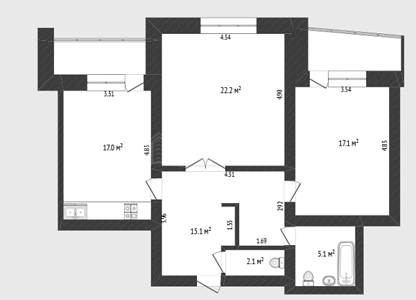 2-к квартира, 82 кв.м., улица Грибоедова, 13
