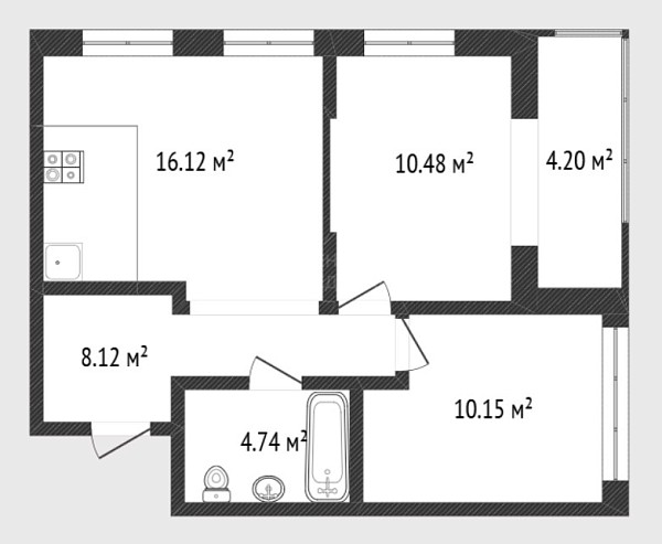2-к квартира, 49 кв.м., улица Андрея Кореневского, 11