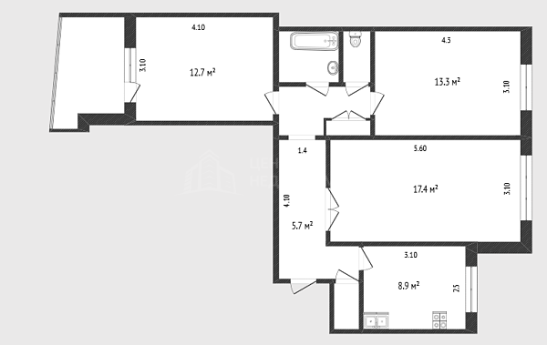 3-к квартира, 66 кв.м., улица 30 лет Победы, 86