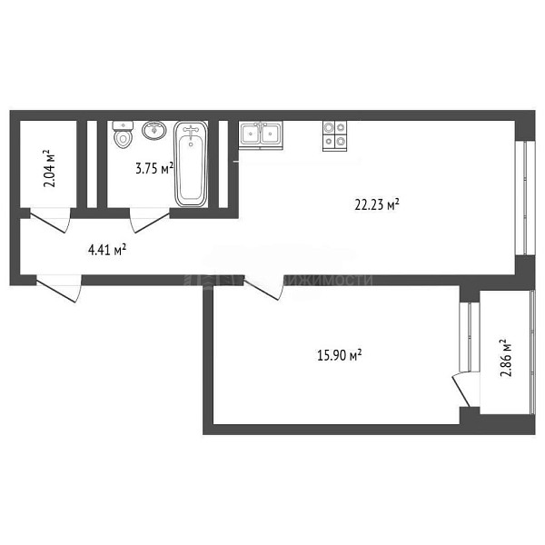 1-к квартира, 48 кв.м., улица Щербакова, 136