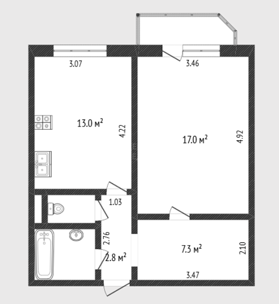 1-к квартира, 46 кв.м., Широтная улица, 108к2