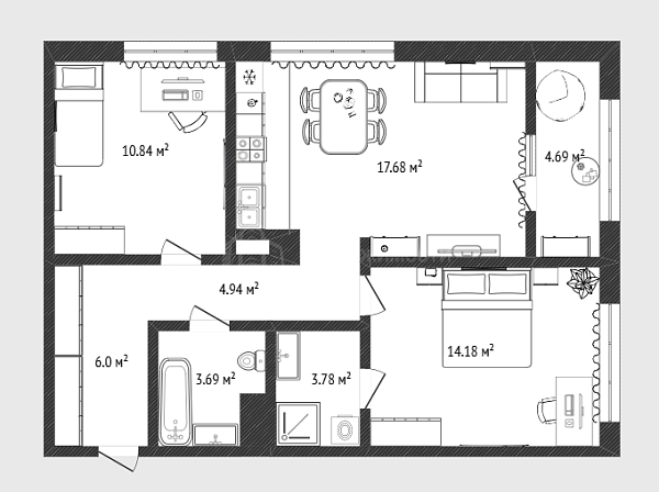 2-к квартира, 66 кв.м., улица Сергея Джанбровского, 17к2