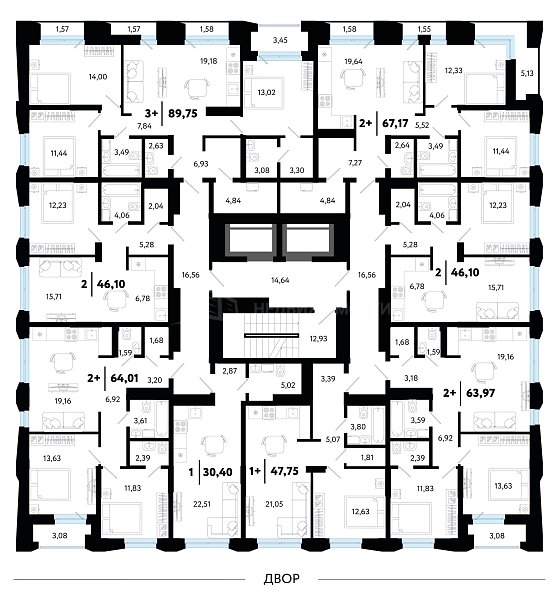 3-к квартира в новостройке, 89 кв.м.