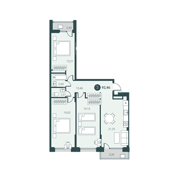 3-к квартира в новостройке, 92 кв.м., Разведчика Кузнецова, 5