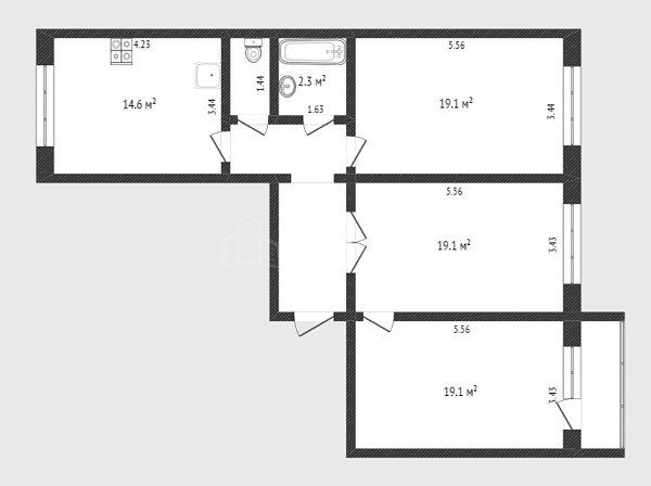 3-к квартира, 86 кв.м., улица Монтажников, 42А