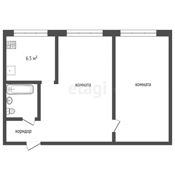 2-к квартира, 42 кв.м., улица Мельникайте, 103