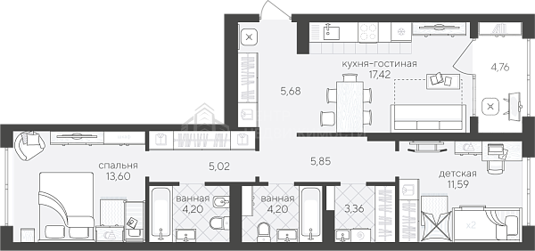 2-к квартира в новостройке, 75 кв.м., Сергея Свиридова, 15