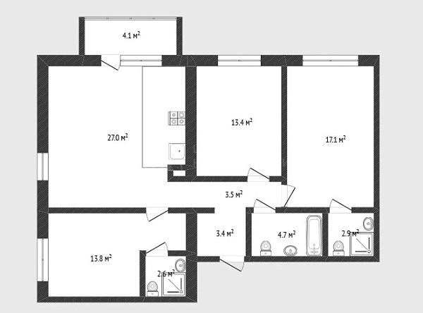 3-к квартира, 92 кв.м., улица Эльвиры Федоровой, 1