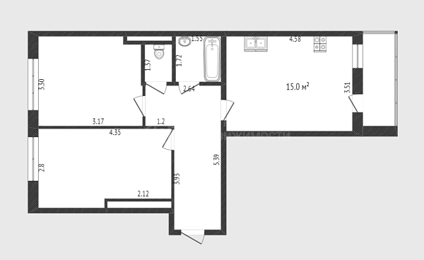 2-к квартира, 50 кв.м., улица Андрея Бушуева, 4к1