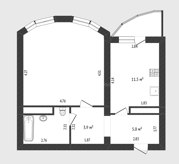 1-к квартира, 48 кв.м., улица Циолковского, 20А