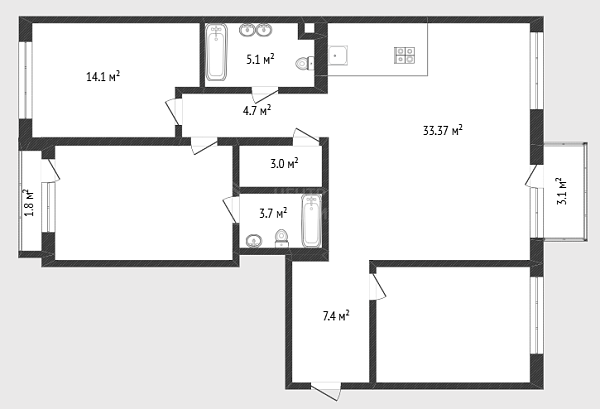 3-к квартира, 110 кв.м., улица Газовиков, 40