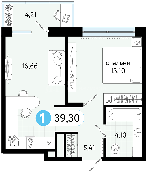 1-к квартира в новостройке, 39 кв.м., ул С. Джанбровского, 21
